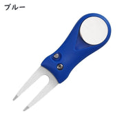 グリーンフォーク 折りたたみ式 収納タイプ ゴルフ用品 折り畳み式 二本刃 コンパクト ピッチマーク修復 ボール跡 リペア ツール ボールマーク付き マーカー