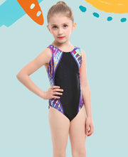 水着 ワンピースタイプ キッズ 子供用 女の子 女児 バックコンシャス バッククロス ボーダー柄 ストラップ カラフル スイムウェア スイミング 水泳 プール 海 海水浴 ビーチ かわいい カジュアル シンプル アウトドア