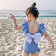 水着 スイムウェア ワンピースタイプ 帽子付き キッズ ベビー 子供 女の子 オールインワン 水泳帽 フリル バックリボン ビッグリボン 可愛い キュート お洒落 夏 プール 海 リゾート 子供水着 女児