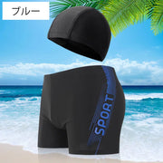 水着 帽子 2点セット メンズ スイムパンツ スイムウェア 男性用 ショート丈 ボクサー型 ボックス型 ショートパンツ キャップ 大きいサイズ ロゴ 競泳 水泳 フィットネス ジム スイミング 練習用 海パン レジャー 海水浴 プール ビーチ おしゃれ かっこいい 紳士用 ブラック