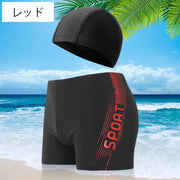 水着 帽子 2点セット メンズ スイムパンツ スイムウェア 男性用 ショート丈 ボクサー型 ボックス型 ショートパンツ キャップ 大きいサイズ ロゴ 競泳 水泳 フィットネス ジム スイミング 練習用 海パン レジャー 海水浴 プール ビーチ おしゃれ かっこいい 紳士用 ブラック