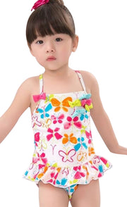 子供用水着 女の子用 ワンピースタイプ キッズ ベビー ジュニア 女児 女の子 小学生 幼児 水着 フリル付き 柄 かわいい キュート ポップ 夏 カラフル フラワー プール ビーチ リゾート リボン フリル