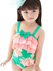 子供用水着 女の子用 ワンピースタイプ キッズ ベビー ジュニア 女児 女の子 小学生 幼児 水着 フリル付き 柄 かわいい キュート ポップ 夏 カラフル フラワー プール ビーチ リゾート リボン フリル