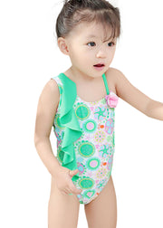 子供用水着 女の子用 ワンピースタイプ キッズ ベビー ジュニア 女児 女の子 小学生 幼児 水着 フリル付き 柄 かわいい キュート ポップ 夏 カラフル フラワー プール ビーチ リゾート リボン ピンク グリーン ブルー レッド