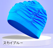 スイムキャップ 水泳 帽子 水泳帽 シャーリング ギャザー スイミングキャップ 単品 レディース フィットネス水着 ジム プール スイミング フィットネス 無地 フリーサイズ 大きいサイズ ミセス 女性