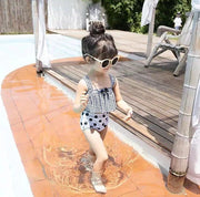 水着 2点セット セパレート スイムウェア キッズ 子供 女の子 子ども 水泳用品 上下セット スクエアネック チェック柄 ドット柄 水玉 モノクロ 袖無し ハイウエスト シンプル 夏 海 水遊び プール 保育園 幼稚園 小学生 かわいい おしゃれ ガールズ 女児