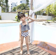 水着 2点セット セパレート スイムウェア キッズ 子供 女の子 子ども 水泳用品 上下セット スクエアネック チェック柄 ドット柄 水玉 モノクロ 袖無し ハイウエスト シンプル 夏 海 水遊び プール 保育園 幼稚園 小学生 かわいい おしゃれ ガールズ 女児
