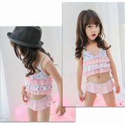 水着 ビキニ タンキニ セパレートタイプ 2点セット 3段フリル 女の子用 子供用 スイムウェア スイムウエア 夏 ビーチ プール 海水浴 キッズ ベビー 赤ちゃん 幼児 女児 女子 こども 子ども ガーリー 水玉模様 ドット柄 ストライプ ボーダー柄 ハイビスカス 花柄 フラワー 1～8歳