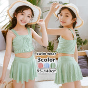 水着 タンキニ セパレート 2点セット 子供用 キッズ ジュニア 女の子 スイムウェア スカート ギンガムチェク リボン フリル 可愛い おしゃれ ガーリー プール 海水浴