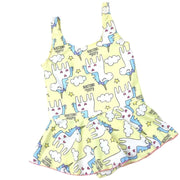 水着 ワンピースタイプ キッズ 子供用 女の子 スイムウェア 袖なし ノースリーブ フリル ドット 水玉 チェック イラスト 虹 おしゃれ かわいい オールインワン 夏 プール 海 川 水遊び 海水浴 ビーチ 小学生 ピンク ブルー レッド