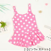 水着 ワンピースタイプ キッズ 子供用 女の子 スイムウェア 袖なし ノースリーブ フリル ドット 水玉 チェック イラスト 虹 おしゃれ かわいい オールインワン 夏 プール 海 川 水遊び 海水浴 ビーチ 小学生 ピンク ブルー レッド