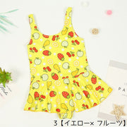 水着 ワンピースタイプ キッズ 子供用 女の子 スイムウェア 袖なし ノースリーブ フリル ドット 水玉 チェック イラスト 虹 おしゃれ かわいい オールインワン 夏 プール 海 川 水遊び 海水浴 ビーチ 小学生 ピンク ブルー レッド