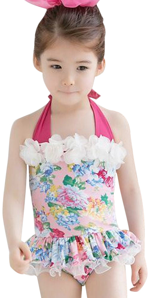 ワンピース水着 キッズ 子ども スイムウェア ワンピース スイミングキャップ付き 花 リボン 飾り 女の子 かわいい フリル 花柄 プール 海 かわいい おしゃれ