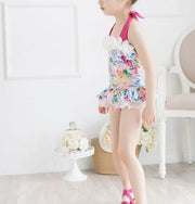 ワンピース水着 キッズ 子ども スイムウェア ワンピース スイミングキャップ付き 花 リボン 飾り 女の子 かわいい フリル 花柄 プール 海 かわいい おしゃれ