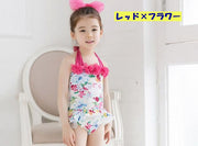 ワンピース水着 キッズ 子ども スイムウェア ワンピース スイミングキャップ付き 花 リボン 飾り 女の子 かわいい フリル 花柄 プール 海 かわいい おしゃれ