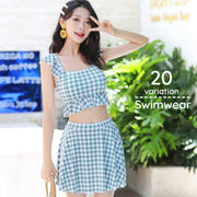 水着 レディース 可愛い タンキニ 上下セット セパレート チェック柄 フリル ノースリーブ ミニスカート スイムウエア おしゃれ プール 海水浴 ビーチ 水遊び リゾート 水泳 女の子 女性用 婦人用