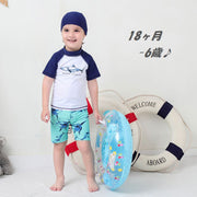 水着 スイムウェア ラッシュガード 子供用 男の子 キッズ 3点セット 上下セット セパレート 半袖 スイムキャップ 水泳帽付き かわいい プール 海 夏 サメ