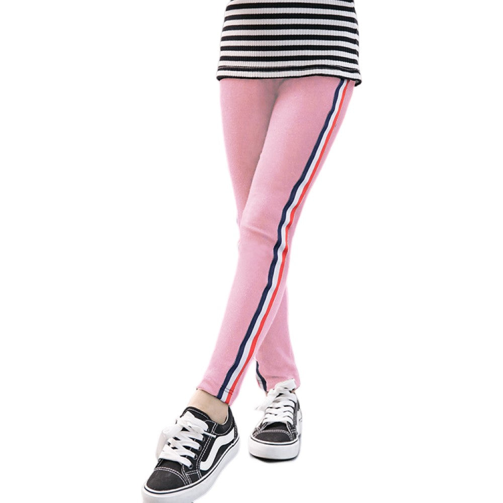 レギンス レギパン レギンスパンツ ロングパンツ 子供服 キッズ ジュニア 女の子 フルレングス サイドライン トリコロールカラー おしゃれ かわいい カジュアル スポーティー 普段使い お出かけ 通園 通学 女児