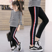 レギンス レギパン レギンスパンツ ロングパンツ 子供服 キッズ ジュニア 女の子 フルレングス サイドライン トリコロールカラー おしゃれ かわいい カジュアル スポーティー 普段使い お出かけ 通園 通学 女児
