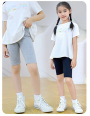 レギンス スパッツ 膝上5分丈 子供服 キッズ ジュニア 女の子 無地 レギパン ウエストゴム 薄手 吸汗 通気性 春夏 シンプル