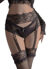 ガーターストッキング 網ストッキング レディース 女性用 サスペンダー 一体型 セクシー ランジェリー インナー 網タイツ レース 花柄 透け感 シアー シースルー 薄手 メッシュ コスプレ 黒 白 ブラック ホワイト
