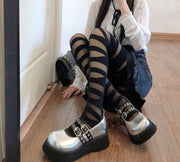 ストッキング 包帯風 レディース 女性用 しましま 太ボーダー 透け感 柄ストッキング おしゃれ かわいい ほうたい風 ロリータ ゴスロリ コスプレ インナー レッグウェア