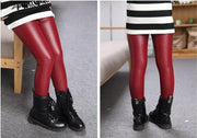 レギンス スパッツ 子供服 キッズ ジュニア ボトムス レギンスパンツ レギパン 長ズボン レザー調 ウエストゴム おしゃれ かっこいい きれいめ 無地 単色