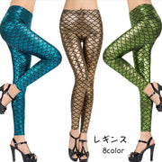 レギンス レディース スパッツ レギンスパンツ ストレッチ タイツ スキニー マーメイド 鱗 うろこ おしゃれ スリム 赤 緑 青 グレー 光沢 カラバリ豊富