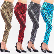 レギンス レディース スパッツ レギンスパンツ ストレッチ タイツ スキニー マーメイド 鱗 うろこ おしゃれ スリム 赤 緑 青 グレー 光沢 カラバリ豊富