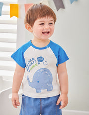 Tシャツ カットソー 半袖 ラウンドネック ベビー服 子供服 キッズ トップス プリント カジュアル 肩ボタン 可愛い 男の子 女の子 男児 女児 赤ちゃん ベビーウェア 幼児 児童 こども服 子ども服 子供用 73cm 80cm 90cm ボーダー柄 アニマル