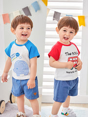 Tシャツ カットソー 半袖 ラウンドネック ベビー服 子供服 キッズ トップス プリント カジュアル 肩ボタン 可愛い 男の子 女の子 男児 女児 赤ちゃん ベビーウェア 幼児 児童 こども服 子ども服 子供用 73cm 80cm 90cm ボーダー柄 アニマル