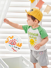 Tシャツ カットソー 半袖 ラウンドネック ベビー服 子供服 キッズ トップス プリント カジュアル 肩ボタン 可愛い 男の子 女の子 男児 女児 赤ちゃん ベビーウェア 幼児 児童 こども服 子ども服 子供用 73cm 80cm 90cm ボーダー柄 アニマル