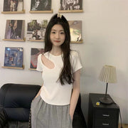 カットソー レディース 女性 婦人 半袖トップス トップス 大きいサイズ アシメネック アシンメトリー アシンメトリーネック 着回し シンプル おしゃれ カジュアル かわいい
