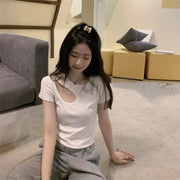 カットソー レディース 女性 婦人 半袖トップス トップス 大きいサイズ アシメネック アシンメトリー アシンメトリーネック 着回し シンプル おしゃれ カジュアル かわいい