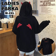 パーカー レディース 女性用 トップス フーディ スウェット プルオーバー 長袖 裏起毛 デビル ツノ 大きいサイズ ゆったり おしゃれ