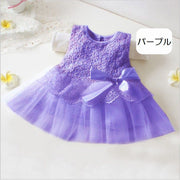 ドレス ワンピース 子供服 ベビー 赤ちゃん 女の子 ノースリーブ レース 花柄 リボン スカラップレース チュールレース メッシュ ギャザー かわいい おしゃれ ふんわり お出かけ フォーマル 結婚式 リングガール パーティー お祝い 写真撮影 記念日