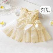 ドレス ワンピース 子供服 ベビー 赤ちゃん 女の子 ノースリーブ レース 花柄 リボン スカラップレース チュールレース メッシュ ギャザー かわいい おしゃれ ふんわり お出かけ フォーマル 結婚式 リングガール パーティー お祝い 写真撮影 記念日