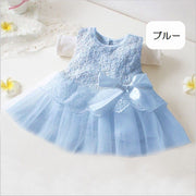 ドレス ワンピース 子供服 ベビー 赤ちゃん 女の子 ノースリーブ レース 花柄 リボン スカラップレース チュールレース メッシュ ギャザー かわいい おしゃれ ふんわり お出かけ フォーマル 結婚式 リングガール パーティー お祝い 写真撮影 記念日