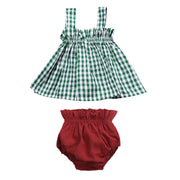 キャミソールブラウス 見せパン ショートパンツ ブルマ おむつカバー 子供服 キッズ ベビー 女の子 トップス ノースリーブ 袖なし ギャザー ギンガムチェック柄 おしゃれ かわいい お出かけ