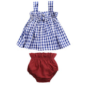 キャミソールブラウス 見せパン ショートパンツ ブルマ おむつカバー 子供服 キッズ ベビー 女の子 トップス ノースリーブ 袖なし ギャザー ギンガムチェック柄 おしゃれ かわいい お出かけ