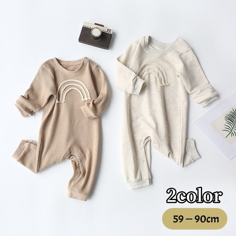 ロンパース カバーオール ベビー ベビー服 子供服 新生児 赤ちゃん 長袖 長ズボン くすみカラー ワッフル生地 ナチュラル シンプル 男の子 女の子