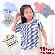 Tシャツ 子供用 女の子 男の子 女児 男児 キッズ 半袖 トップス ラウンドネック ストライプ プリント デザイン豊富 カジュアル 夏服
