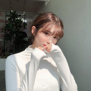 カットソー 長袖 レディース トップス ハーフハイネック 薄手 無地 ソリッドカラー 婦人服 女性用 大きいサイズあり シンプル 着回し カジュアル お出掛け