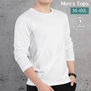 Tシャツ カットソー 長袖 メンズ トップス ラウンドネック 無地 ソリッドカラー プルオーバー シンプル 男性用 大きいサイズあり 着回し カジュアル お出掛け M L XL 2XL 3XL 4XL