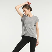 ヨガウェアトップス Tシャツ 半袖クルーネック レディース 女性 婦人 オープンバック 無地 単色 シンプル おしゃれ スポーツ トレーニング エクササイズ