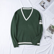 スクールセーター スクールニット レディース メンズ 男女兼用 トップス 長袖 Vネック ボーダー ニット 制服 JK 女子高生 高校生 学生 おしゃれ かわいい 可愛い 学校 秋 冬 カラバリ豊富 紺 緑