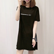 ミニワンピース レディース 女性用 半袖 ラウンドネック Tシャツ ビッグT スリット ロゴ 重ね着 レイヤード チュニック おしゃれ