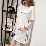 ミニワンピース レディース 女性用 半袖 ラウンドネック Tシャツ ビッグT スリット ロゴ 重ね着 レイヤード チュニック おしゃれ
