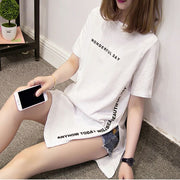 ミニワンピース レディース 女性用 半袖 ラウンドネック Tシャツ ビッグT スリット ロゴ 重ね着 レイヤード チュニック おしゃれ