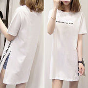ミニワンピース レディース 女性用 半袖 ラウンドネック Tシャツ ビッグT スリット ロゴ 重ね着 レイヤード チュニック おしゃれ